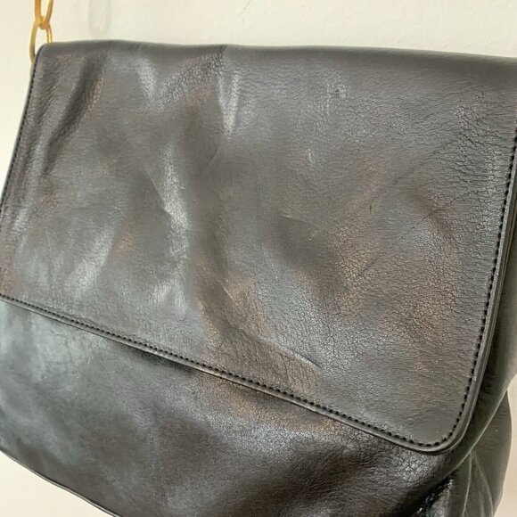 Jay Herbert by SHARIF Black Leather w/ Gold Tone Crossbody Strap Fold Over Snap - Picture 13 of 13